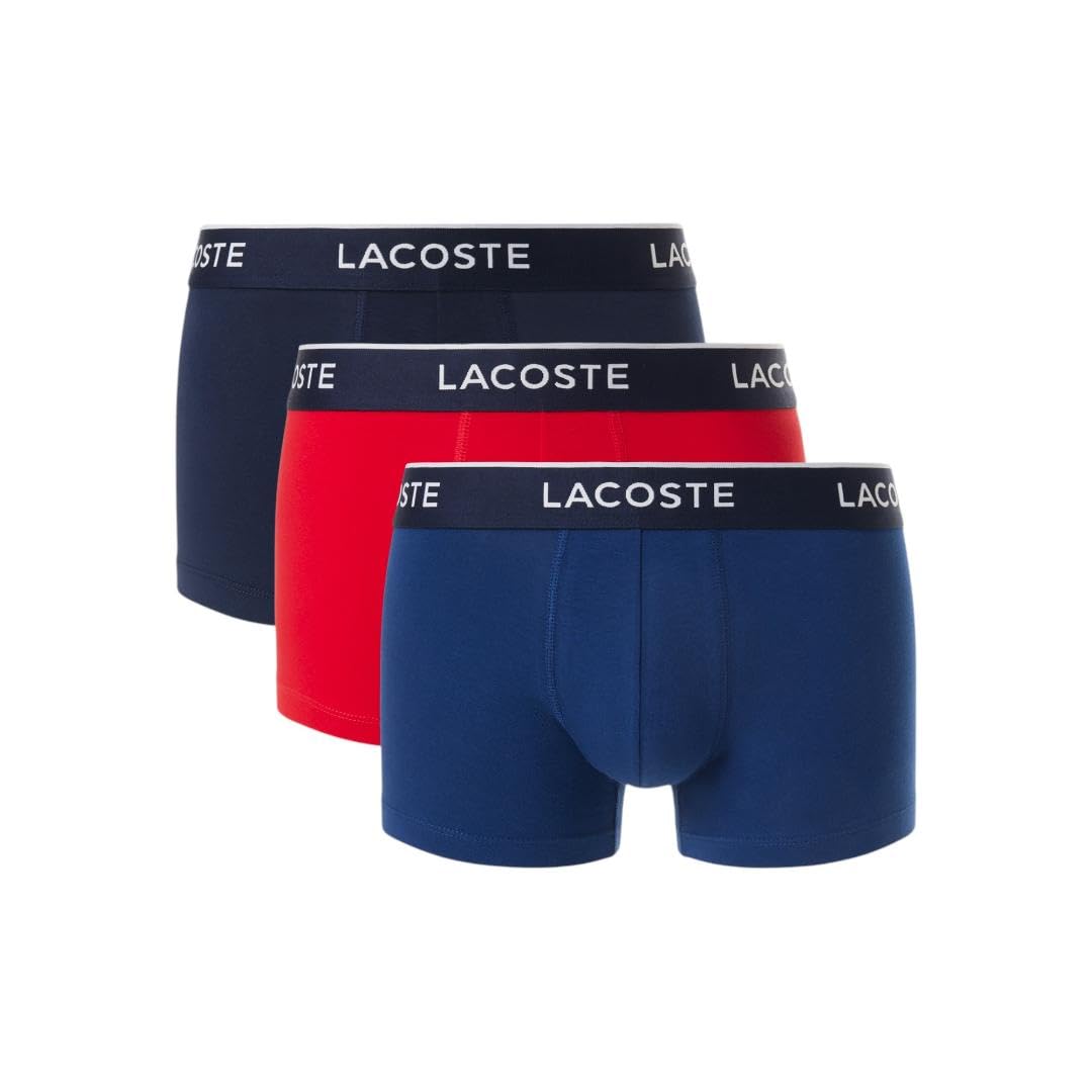 Lacoste Men's Cotton Stretch Essentials Trunks, 3-pack, Navy Blue/Red/Blue, Large Image