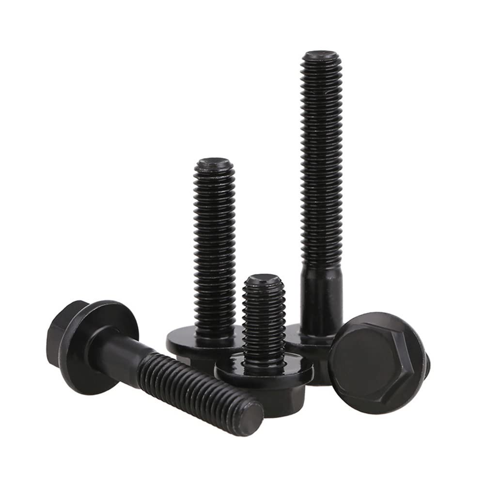 CONPHERON Hex Flange Bolt M6x50 mm (20mm Thread Length) Setscrew 10.9 Grade High Strength Alloy Steel Black