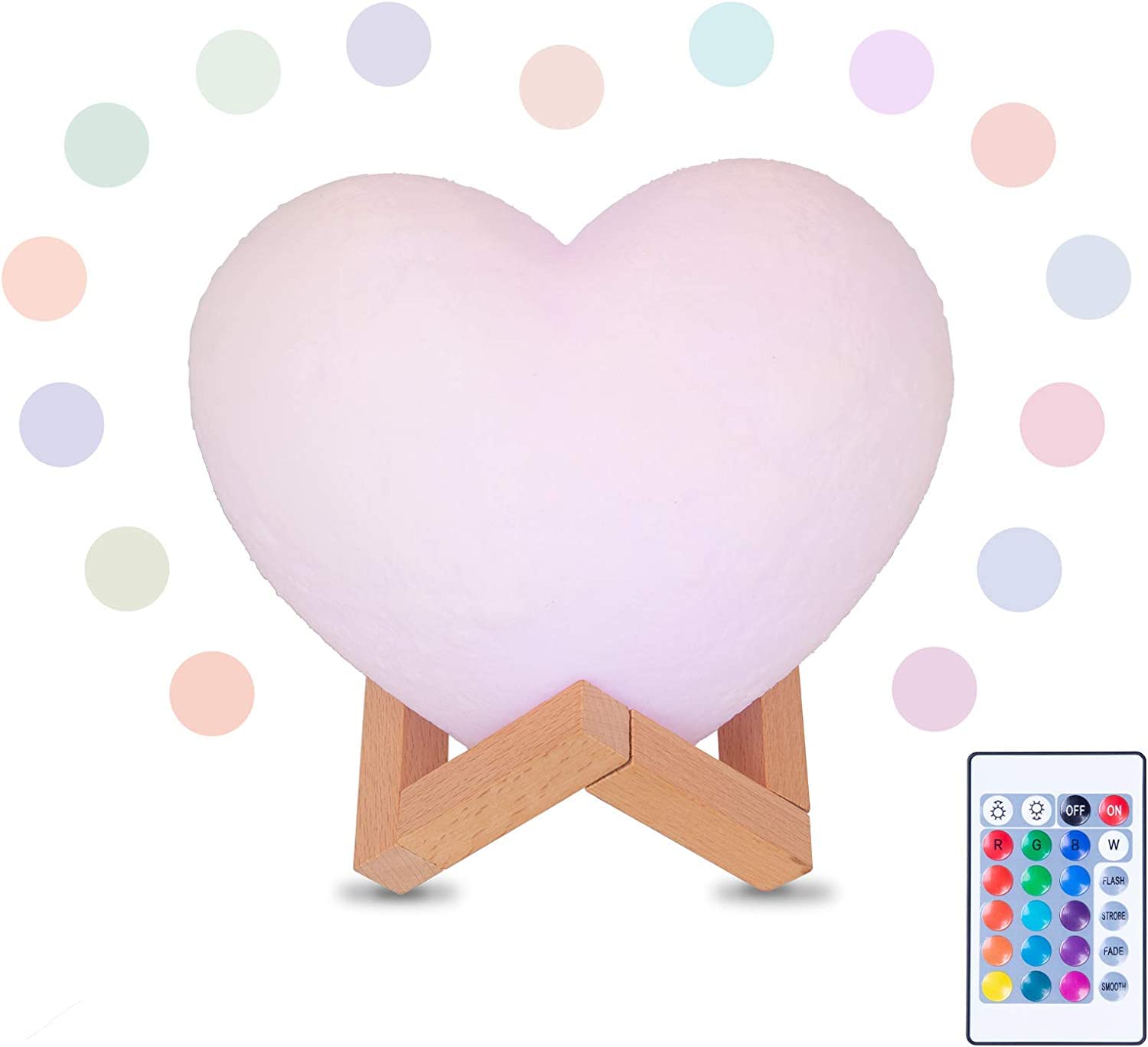 AGM Heart-Shaped LED Mood Lamp, 16-Color RGB 3D Printed Night Light Lamp, Rechargeable with Remote and Touch Control for Bedroom Living Room Cafe Bar and Romantic Home Decor