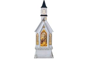 Lightahead Christmas Church Light Lamp with Nativity Scene,Musical Swirling Glitter Warm White LED Light and 8 Melodies Home Christmas Decorations