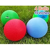 Playground Balls 10 inch Dodgeball (Set of 4) Kickball for Boys Girls Kids Adults - Official Size Bouncy Dodge Ball, Handball, Four Square Picnic School + Free Pump