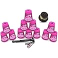 Speed Stacks Custom Combo Set: 12 Limited Edition Pink Zippy Leopard Cups, Cup Keeper, Quick Release Stem