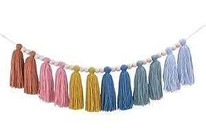 DRCOR DREAMING DECOR DrCor Boho Earthy Rainbow Tassel Garland – Neutral Yarn Wall Hanging for Calm Classroom, Montessori Nursery, Kids Bedroom, Baby Shower & Birthday Party Decor