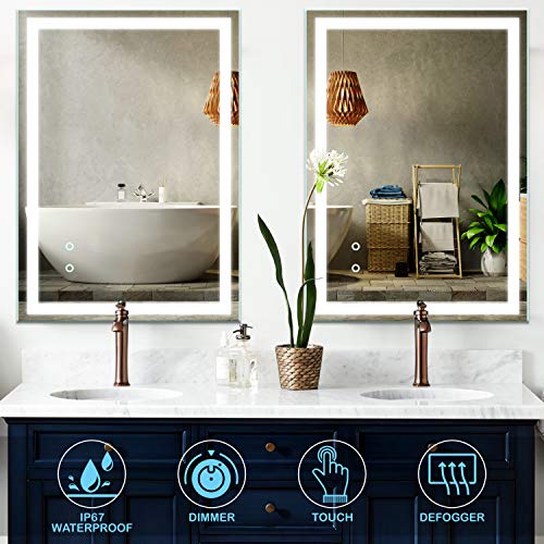 HOMEXXPRESS 36X28 Bathroom Mirror with Lights Vertical Or Horizontal Wall Mounted Makeup Vanity