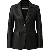 Women's Lambskin Leather Blazer – Long Sleeve, Button Front, Notched Lapel, Black Leather Jacket Style with Back Vent Detail.