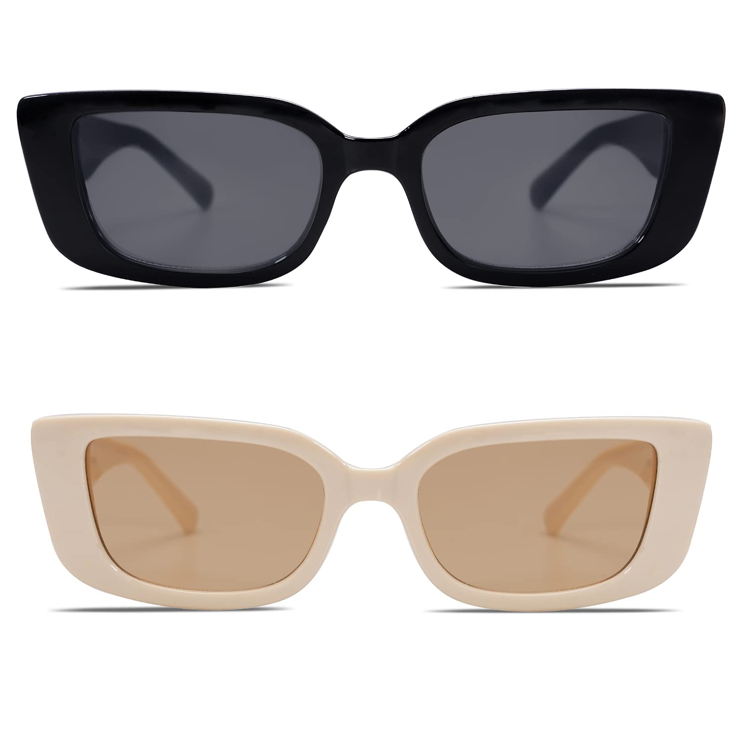 View 1 of Allarallvr Rectangle Cat Eye Thin Sunglasses for Women 90s Retro Trendy Y2K Aesthetic Vintage Square Small Shades AR82037(Black+Beige)