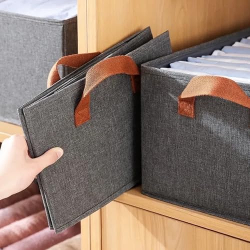 Kit 3 Cestos Organizadores Dobráveis de 26 Litros Caixas Multiuso Com Alças Dupla para Guarda Roupas, Armário, Lavanderia, Malha de Nylon Cinza Resistente e Lavável