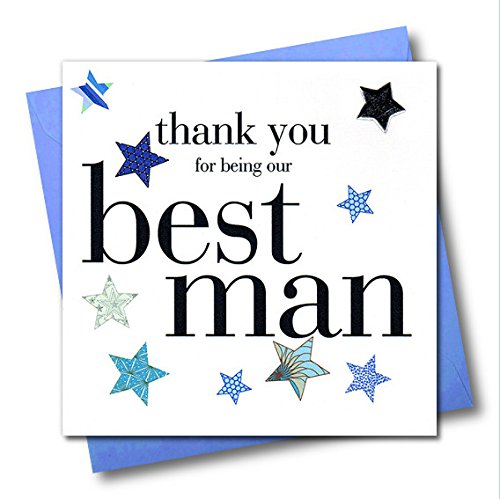 Claire Giles Greeting Cards, Thank You Best Man Wedding Card, Blue Stars Design Greeting Card, Embellished with a Padded Star