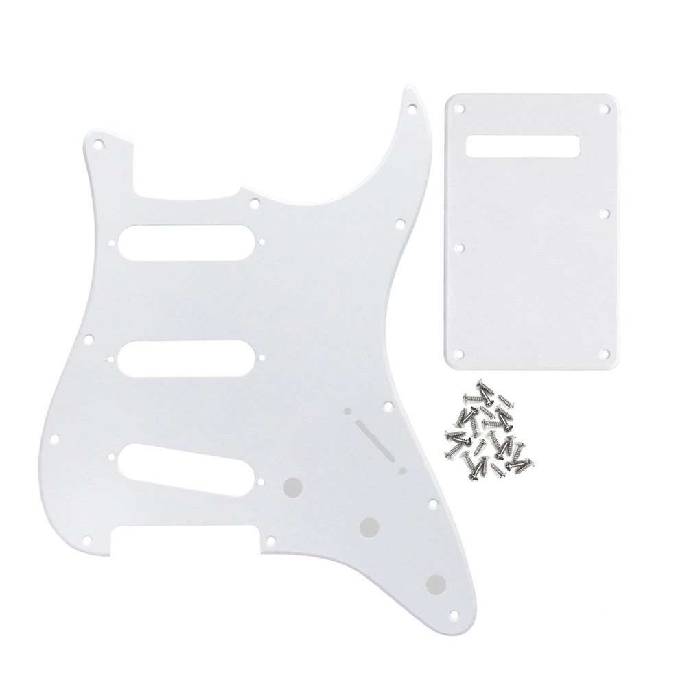 FLEOR 11 Holes Set of Electric Guitar SSS Style Pickguard with Back Plate Mounting Screws for USA/MEX ST Guitar Part,1Ply White