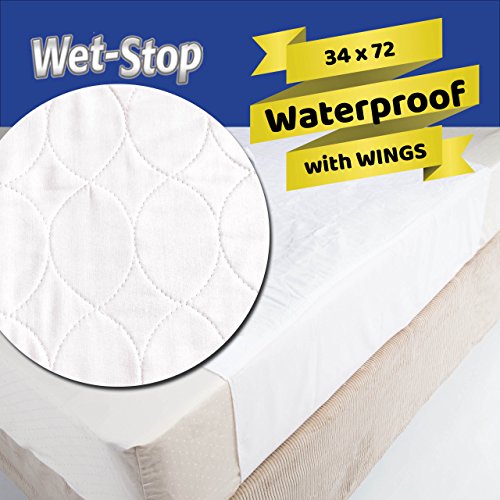 Wetstop mattress pad protector with wings (34x72) bed wetting, incontinence cover, toddler