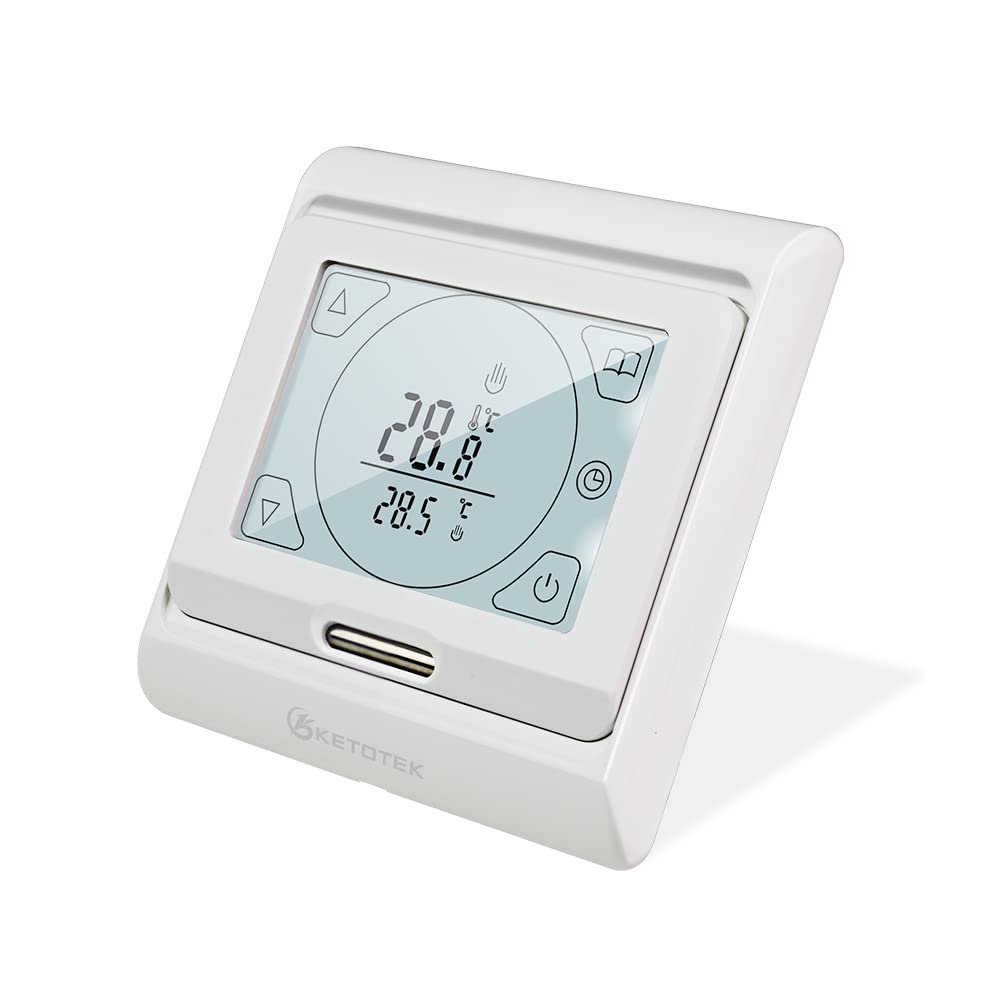 KETOTEK Digital Water Underfloor Heating Thermostat Programmable 3A, Under Floor Heating Controller LCD Touch Screen