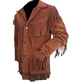 Quality Supply Western Leather Suede Jacket Men - Handmade Buckskin Fringe Jacket Native American Tassels Cowboy Jacket
