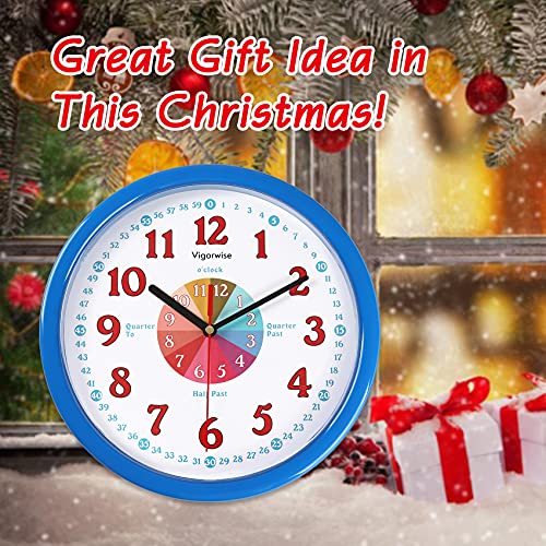 Vigorwise Telling Time Teaching Clock for Kid & Parents, 10 Inch Education Wall Clock for