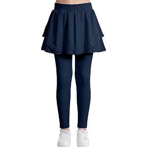 blibean Girls School Uniform Pants Leggings with Skirts Size 6-15 | Elastic High Waist, Flowy Double Layer, Soft Stretch Fabr