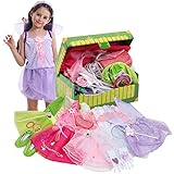 Fedio Girls Princess Dress up Trunk Bride, Princess, Ballerina, Fairy Costume Set for Little Girls Toddlers Age Age 3-7 Pink