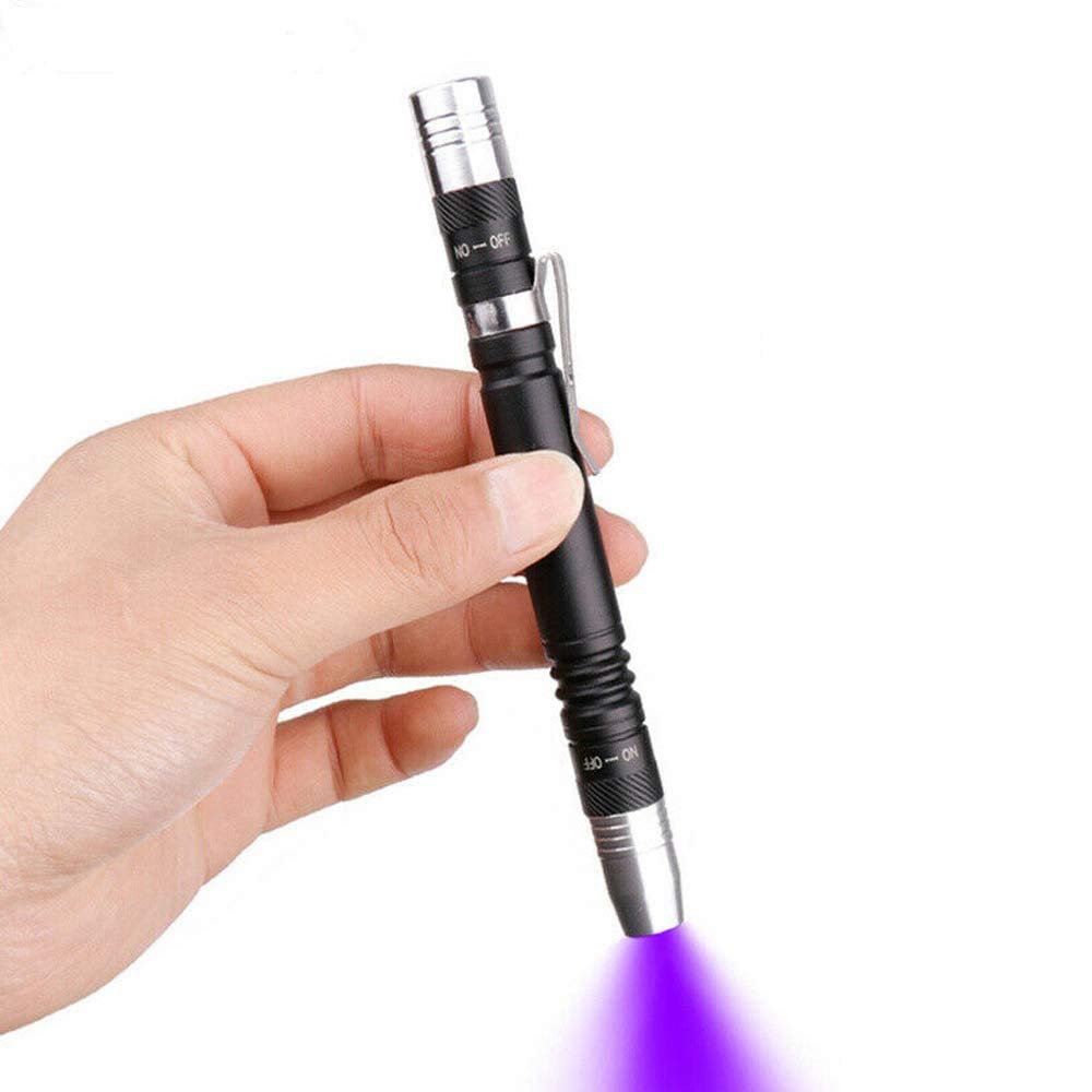 MODOAO UV Torch Black Light Flashlight 2 in 1 Pen Clamp Penlight Blacklight Detector for 3 AAA Batteries