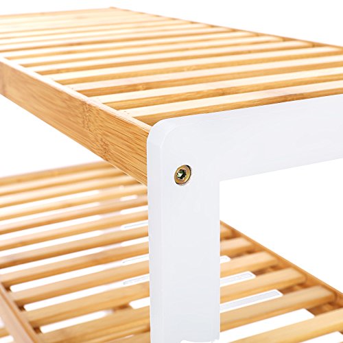 SONGMICS Bamboo Shoe Rack with 3-Level Bathroom Shelving Unit W x H x D: Shoe Cabinet for 12 Pairs 70 x 55 x 26 cm Shoe Rack