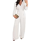 Pink Queen 2026 Jumpsuits for Women Dressy Long Sleeve V Neck Wide-Leg Romper Business Casual Outfits
