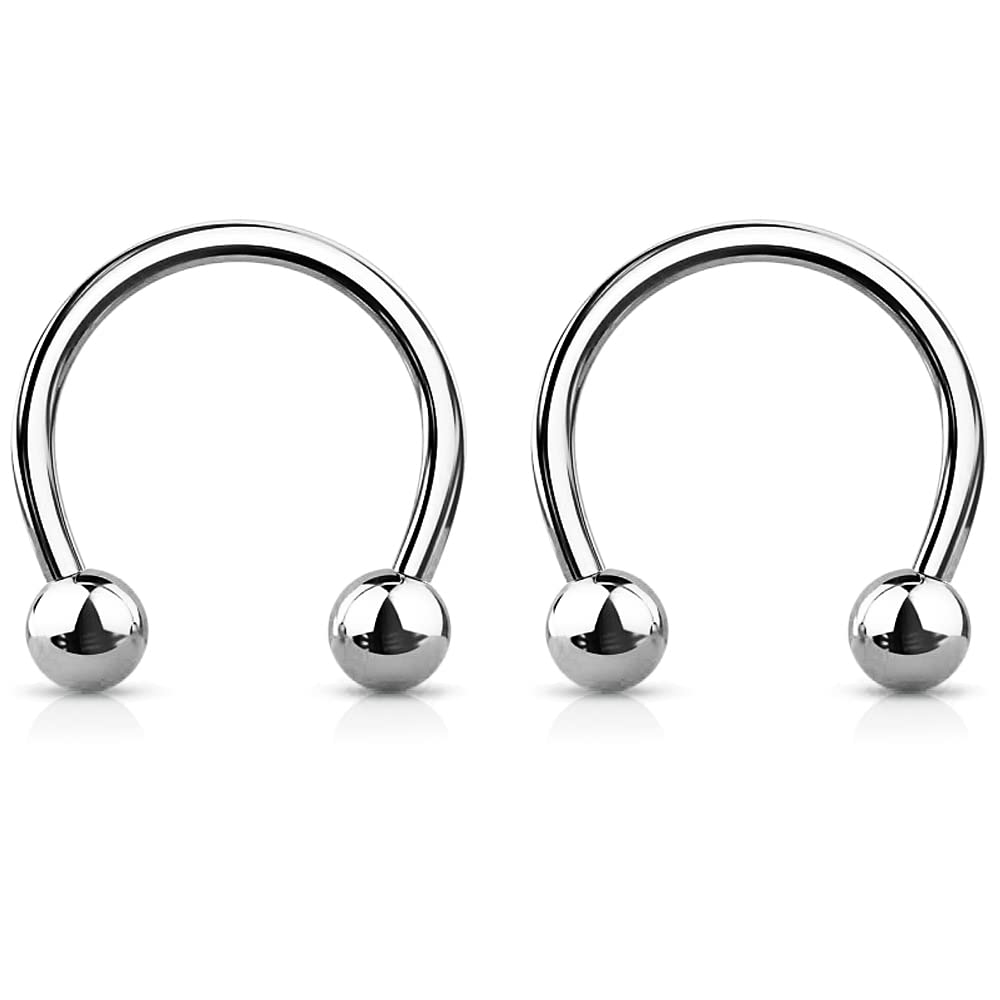 Bling Piercing 2pc 1mm 18g Surgical Stainless Steel Horseshoe Bar Hoop 3mm Ball Circular Barbells Earrings Cartilage Helix Septum Nose Lip Rings - 8mm