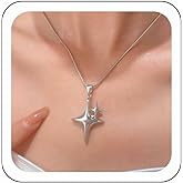 Zeshimb Silver Stars Pendant Necklace Four-Pointed Stars Round Snake Chain Necklace Multi Starbursts Charm Choker Necklace Vintage NorthStar Necklace Y2k Jewelry for Women