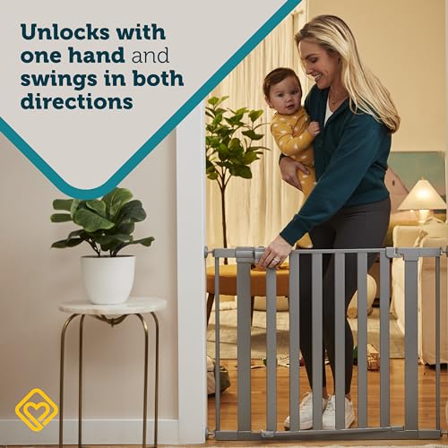 SAFETY 1ST WALK THROUGH BABY GATE WITH DOOR, ADJUSTABLE PRESSURE MOUNT LIFT, DOG GATES, FITS 29″-38″ WIDE, 1-PACK, SILVER