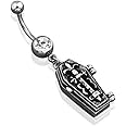 Pierced Owl 14GA Stainless Steel Coffin CZ Crystal Dangling Belly Button Ring