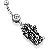 Pierced Owl 14GA Stainless Steel Coffin CZ Crystal Dangling Belly Button Ring