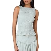 Women Y2K Shirred Tank Top Smocked Ruffle Sleeveless Crop Top Cute Slim Fit Top Shirt Vacation Going Out