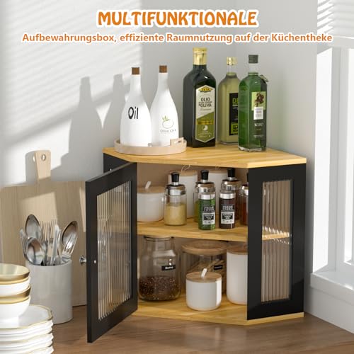 Exabang Corner Bamboo Bread Bin Bread Storage Box with 2 Levels, Wooden Bread Container Bread Storage Food Safe Easy Care Bread Box 32 x 32 x 35 cm