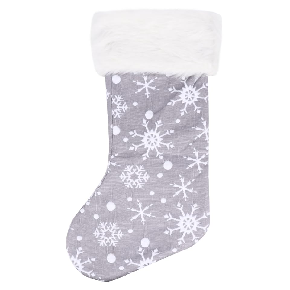 Toddmomy Christmas Stockings 19 Inches Large Furry Snowflake Xmas present Sock for Christmas Holiday Party Decorations (Grey)