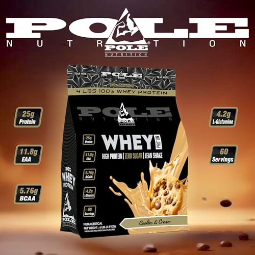 Pole Nutrition Whey Protein | Lean Muscle Shake | High Protein, Zero Sugar (1.81 Kg) | Supports Recovery & Muscle Growth (4 Lbs, COOKIE & CREAM)