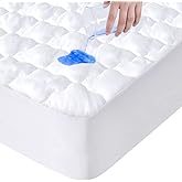 Queen Mattres Protector Pad Waterproof Quilted, Breathable & Cooling Queen Size Mattress Protector Cover Fitted with Deep Poc