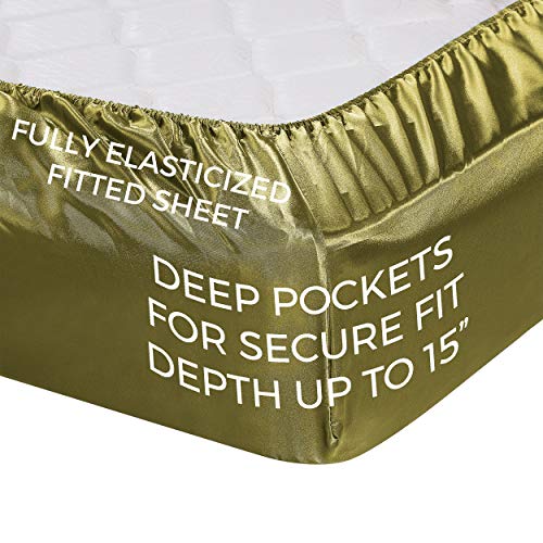 Satin Sheets Full [4Piece, Sage] Hotel Luxury Silky Bed Sheets Extra