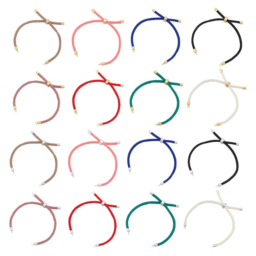 UNICRAFTALE 16Pcs 16 Colors Nylon Twist Cord Bracelet Making Sets 22-23cm Slider Bracelets Nylon Cord Chain Link Bracelet with Brass Findings Adjustable Bracelet Chains for DIY Bracelet Jewelry Making