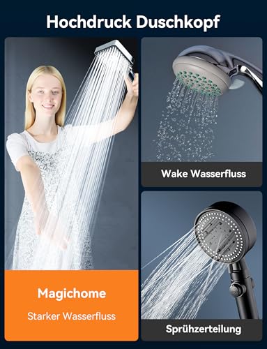 Magichome Duschkopf, Hochdruck Handbrause mit 6 Strahlarten Duschkopf Groß Wassersparend Duschbrause Regendusche,Chrom thumbnail 2