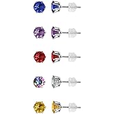 Tiny Stud Earrings S925 Sterling Silver Small Earrings for Women Post Multcolors Cubic Zirconia Trendy Lightweight Sleeper Hypoallergenic Earrings for Mother's Day Graduation Birthday Jewelry Gifts