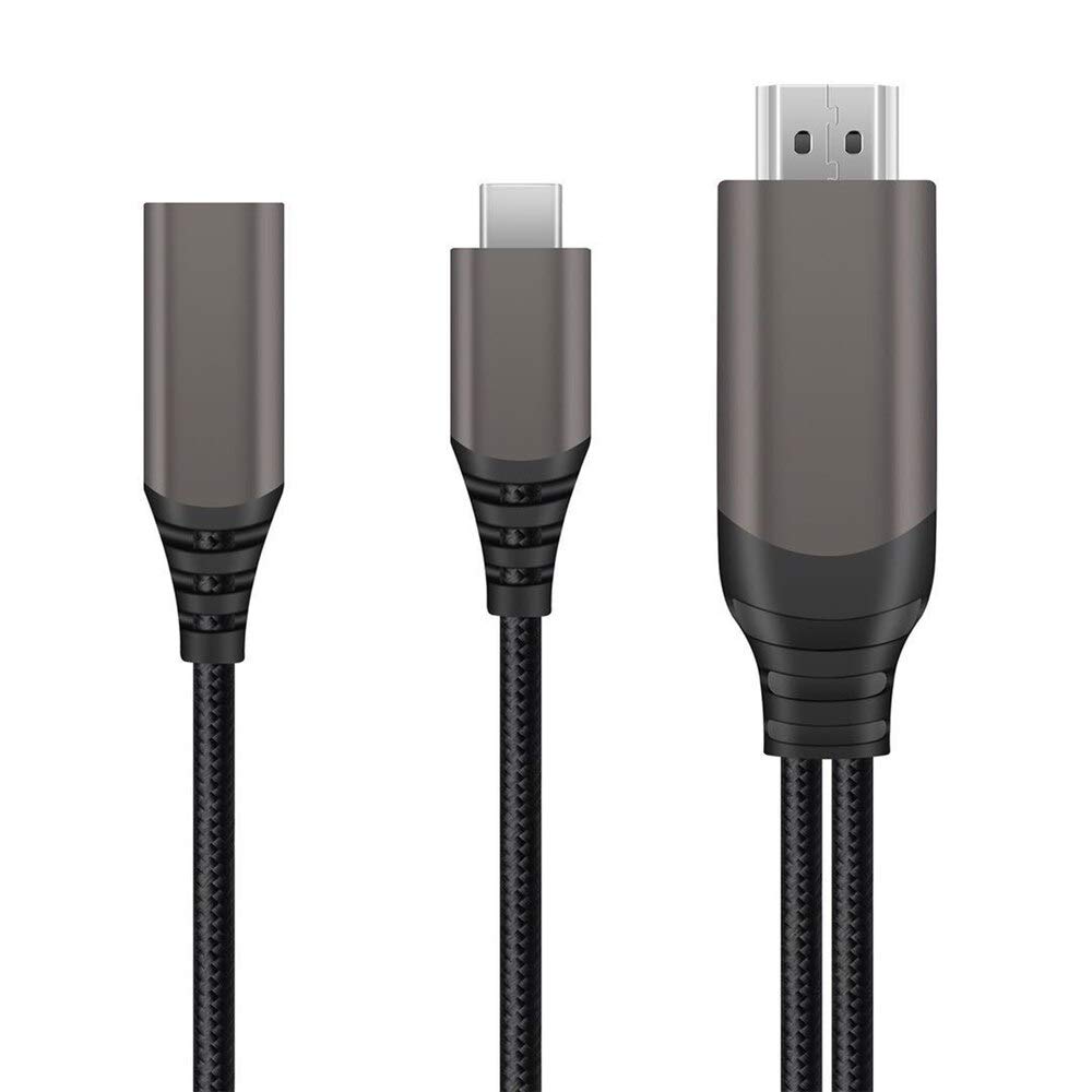 Tec-Digi USB C to HDMI Cable TV/Nintendo Switch Etc, 4K@30HZ HD USB Type C to HDMI Cable w/ 60W PD Powering Cable Compatible for MacBook Pro, iPad Pro, Pixel Book, XPS, Galaxy ect