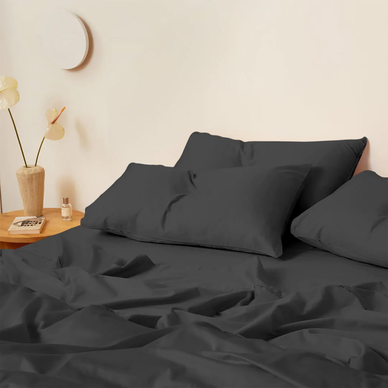Kotton Culture Bed Sheets King Size 4 Piece 100% Egyptian Cotton 600 Thread Count Soft Organically Grown Crisp Cooling Cotton Luxury Hotel Sheets Thick with Deep Pocket Smooth Sateen Weave (Dark Grey) — image 1