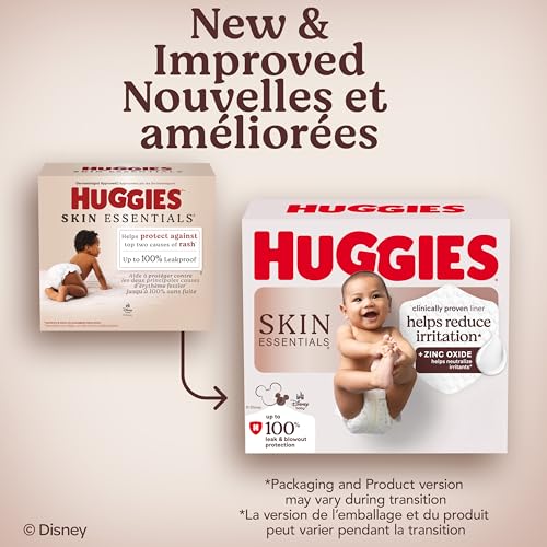 Huggies Size Newborn Diapers, Skin Essentials Baby Diapers, Size Newborn (6-9 lbs), 180 Count (3 Packs of 60), Packaging May Vary