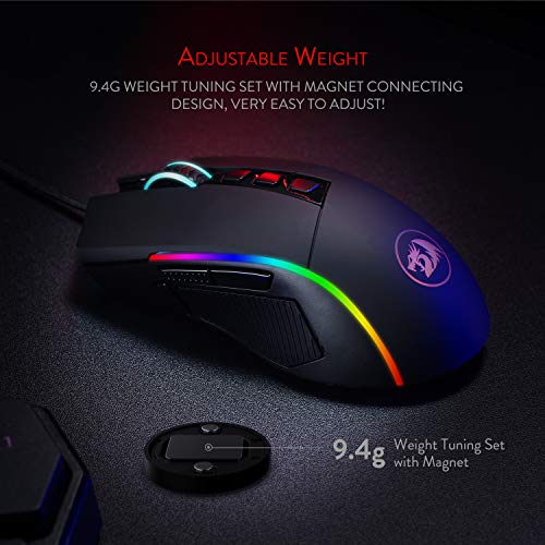 Redragon M721Pro Lonewolf2 Gaming Mouse, Wired Mouse RGB Lighting, 10