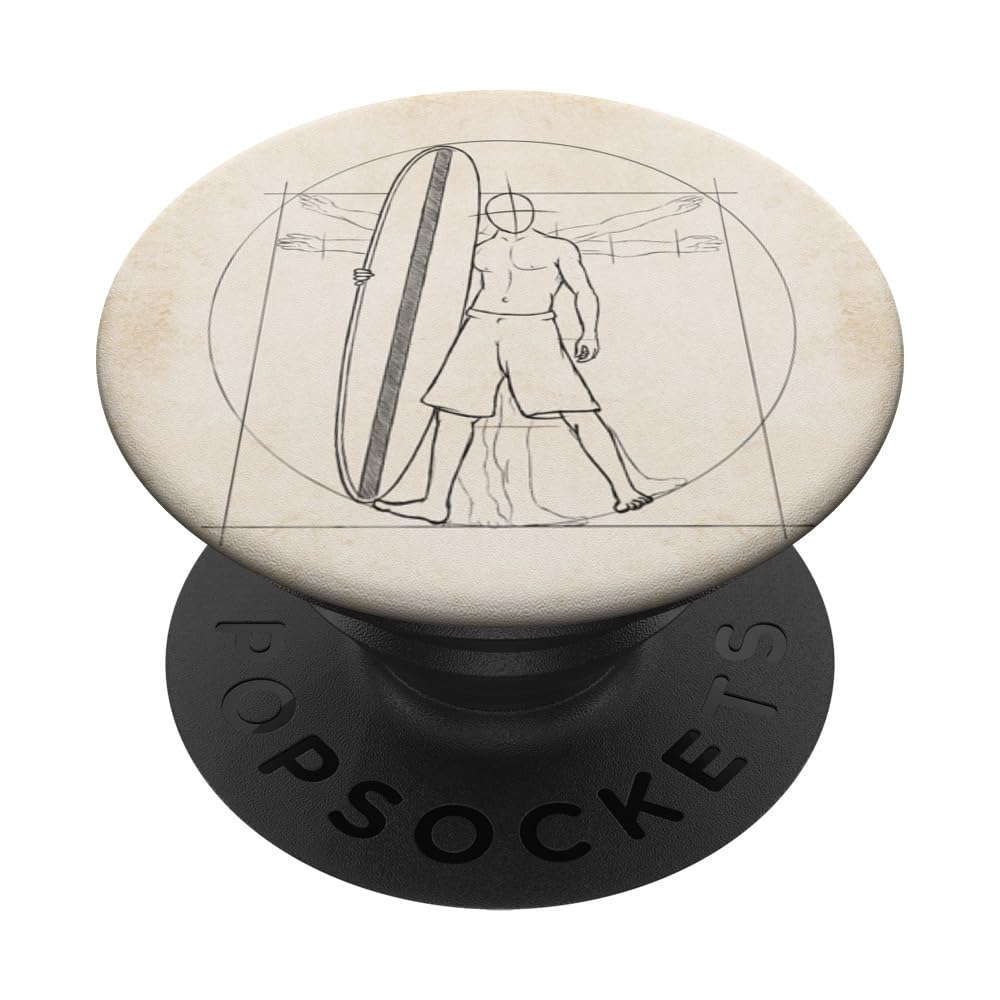 Vitruvian Man Surfer Dude With Mini-Malibu Board Sketch PopSockets Swappable PopGrip