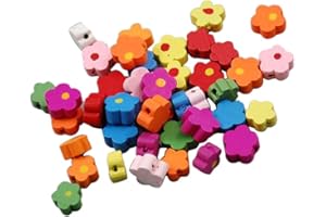 Easnea 100pcs Assorted Color Flower Wooden Spacer Beads for Kids DIY Jewelry Making - Multicolor, 12mm