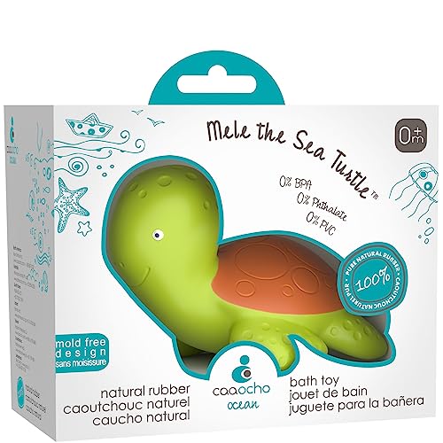 caaocho Pure Natural Rubber Bath Toy - Mele The Sea Turtle - Hole Free Bath Toys, BPA Free Bath Toys for Infants, Without Holes Sealed Natural Rubber Baby Toy
