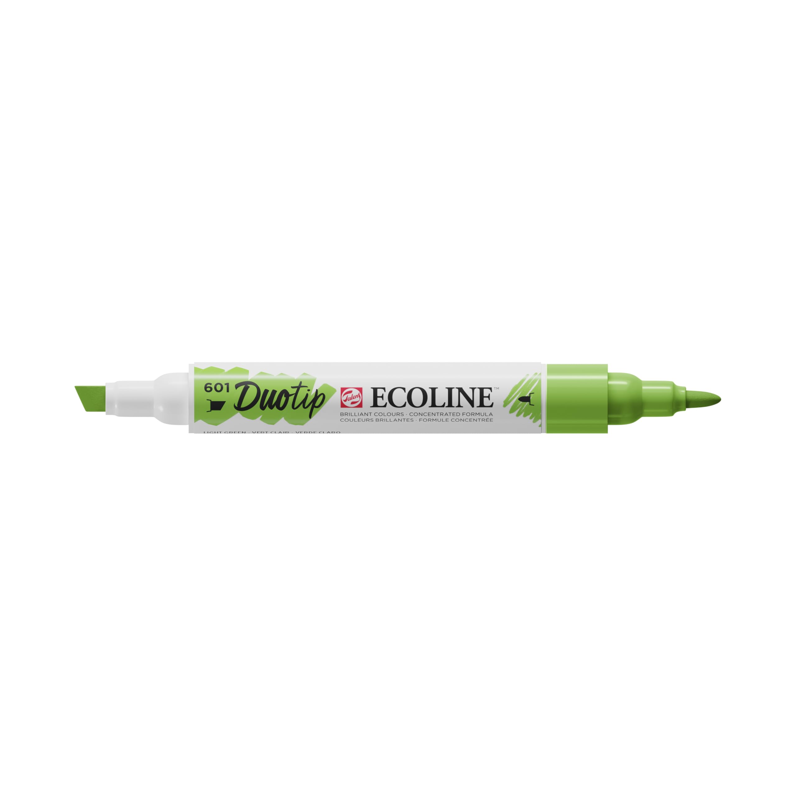 Ecoline Duotip Marker - Light Green 601 - Dual Nib Watercolour Pen - Slim Bullet & Chisel Tip - Ideal for Drawing, Illustration & Calligraphy - Brilliant Dye-Based Colours