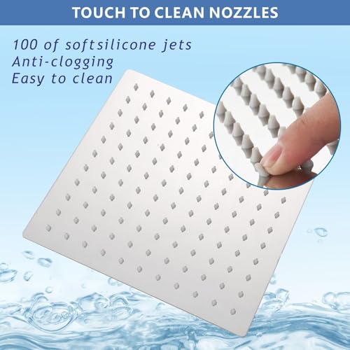 Voolan Rain Shower Head and Shower Filter Set, High Pressure Shower Heads Made of Stainless Steel, Filter Cartridge for Hard Water (25 cm, Square)