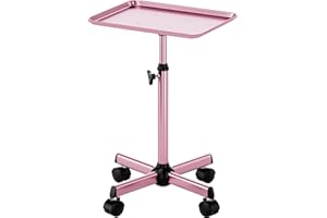LWADALN Salon Tray Cart Rolling Tray Spa Tray,Tattoo Tray Dental Tray Height Adjustable,Salon Tray on Wheels Premium Metal Rolling Trolley,Pink
