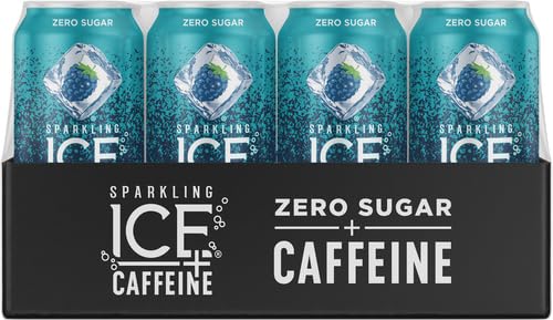 SPARKLING ICE CAFFEINE BLUE RASPBERRY SPARKLING WATER WITH CAFFEINE, ZERO SUGAR, WITH ANTIOXIDANTS AND VITAMINS,16 FL OZ CANS (PACK OF 12)