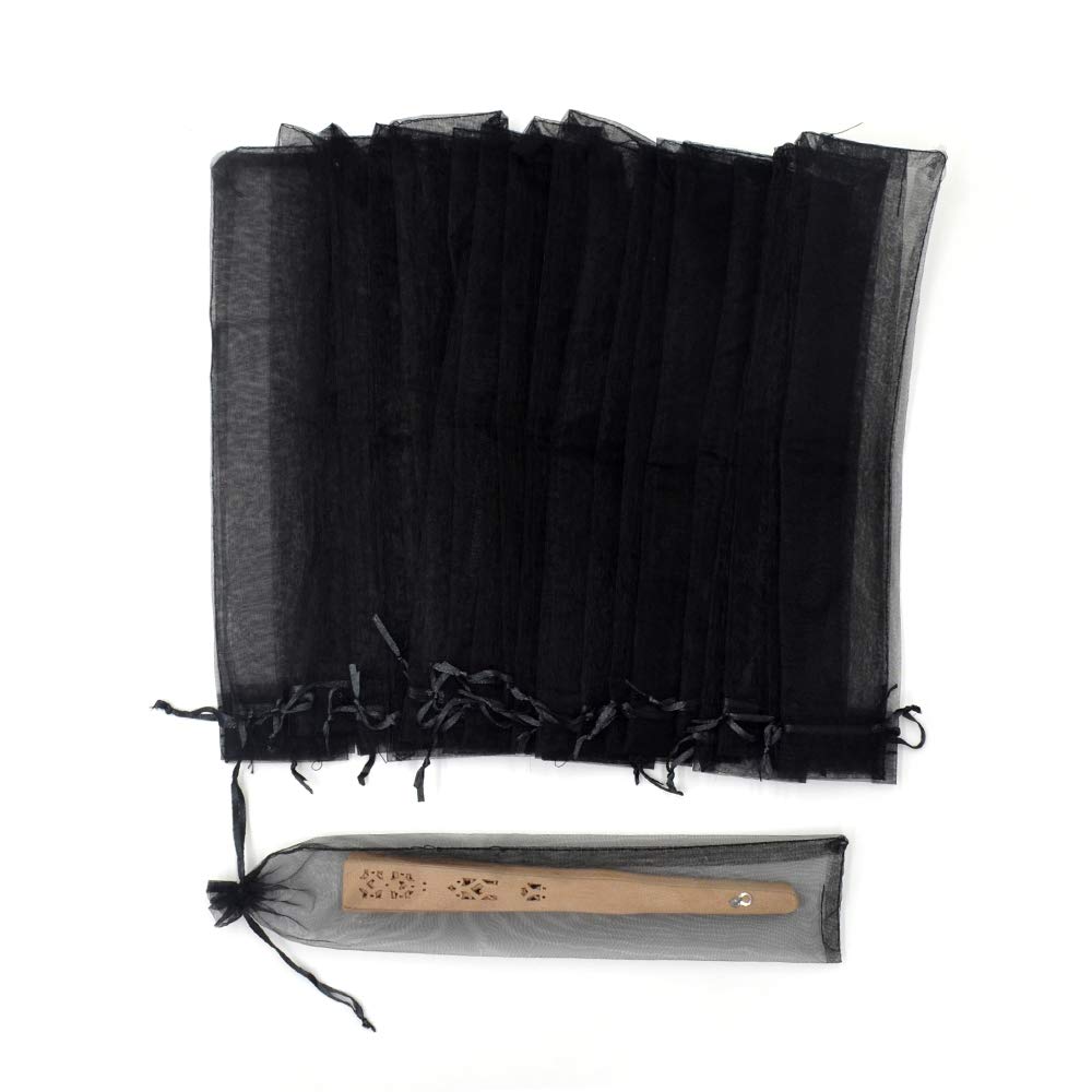 Photo 1 of Bezall 50Pcs Black Hand Fan Organza Bags, 2x10 Inches Sheer Halloween Drawstring Pouches Folding Fan Gift Bags for Packaging Wedding Party Favor