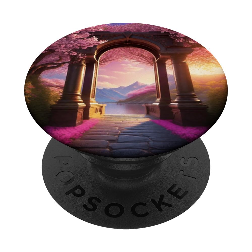 Cherry Blossoms Mystical Stone Arch Magical Fantasy Design PopSockets Swappable PopGrip