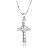 Cherished Moments Children's 925 Sterling Silver Cross Necklace with Hearts for First Communion Gift for Girls